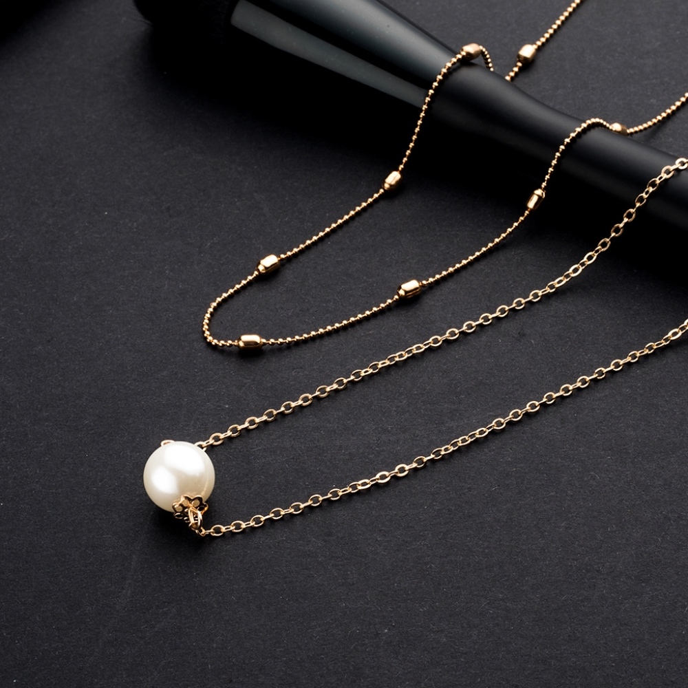 2 Layer Imitation Pearl Necklace Gold - Picture 2 of 4